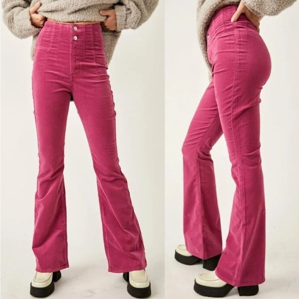 Free People We The Free Pink Jayde Flare High-rise Corduroy Jeans Pants, Sz 31